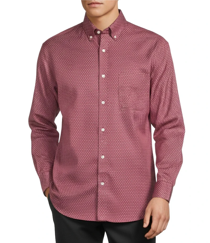 Gold Label Roundtree & Yorke Non-Iron Long Sleeve Snowflake Print Twill Sport Shirt