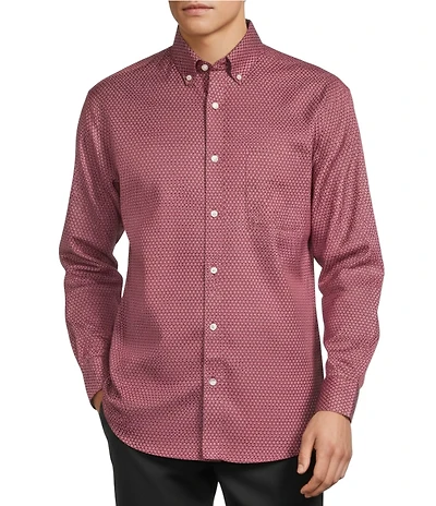 Gold Label Roundtree & Yorke Non-Iron Long Sleeve Snowflake Print Twill Sport Shirt