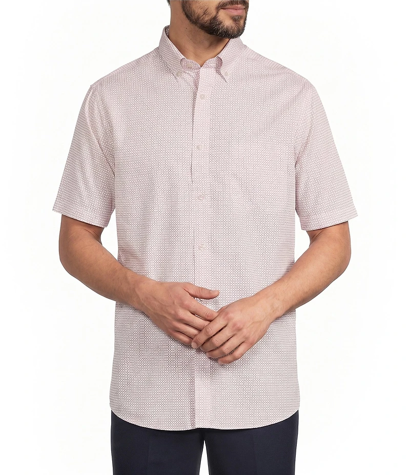 Gold Label Roundtree & Yorke Non-Iron Short Sleeve Circle Print Poplin Sport Shirt