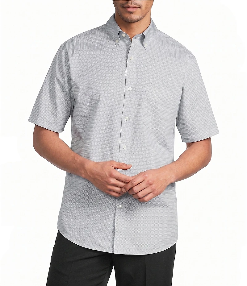 Gold Label Roundtree & Yorke Non-Iron Short Sleeve Circle Print Poplin Sport Shirt