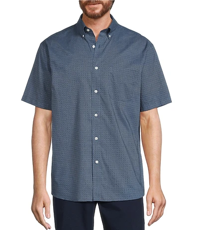 Gold Label Roundtree & Yorke Non-Iron Short Sleeve Grid Geo Print Sport Shirt