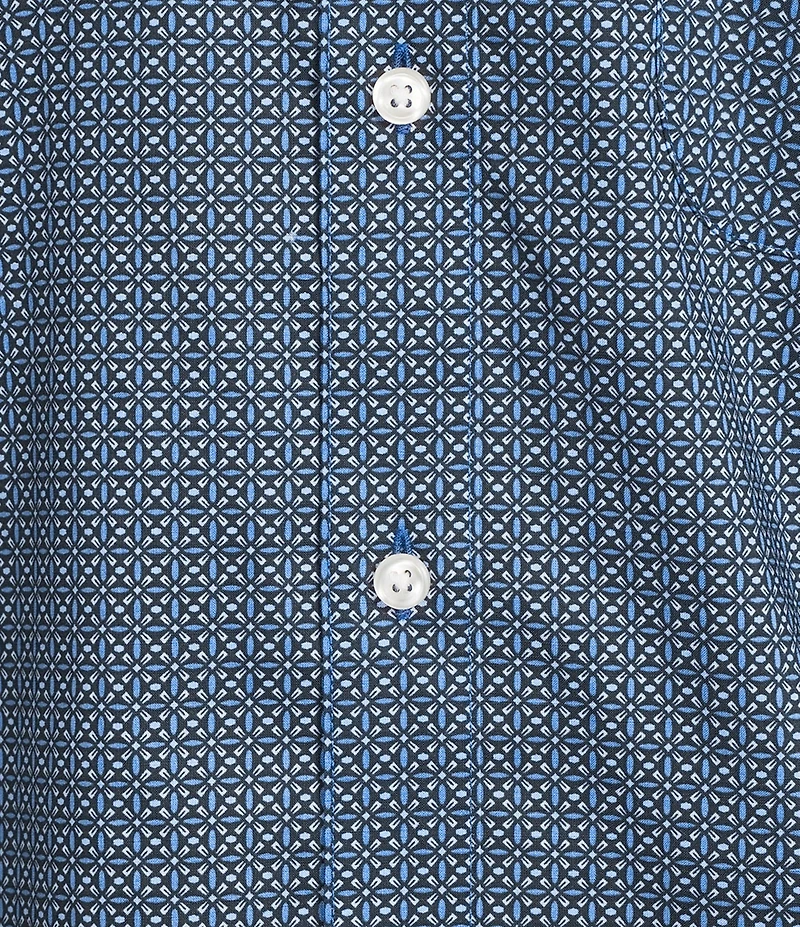 Gold Label Roundtree & Yorke Non-Iron Short Sleeve Grid Geo Print Sport Shirt