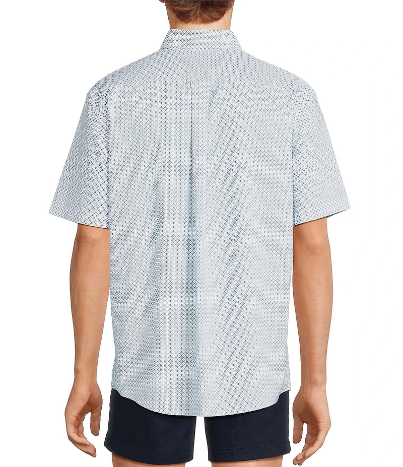 Gold Label Roundtree & Yorke Non-Iron Short Sleeve Grid Geo Print Sport Shirt