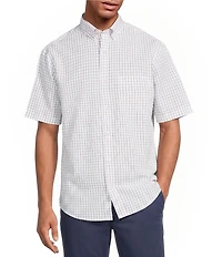 Gold Label Roundtree & Yorke Non-Iron Short Sleeve Grid Pattern Poplin Sport Shirt