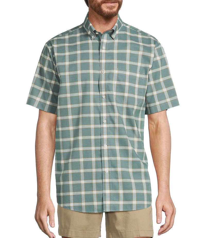 Gold Label Roundtree & Yorke Non-Iron Short Sleeve Large Windowpane Pattern Sport Shirt