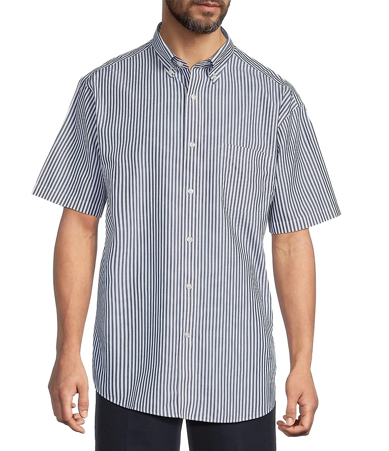 Gold Label Roundtree & Yorke Non-Iron Short Sleeve Striped Poplin Sport Shirt