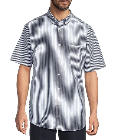 Gold Label Roundtree & Yorke Non-Iron Short Sleeve Striped Poplin Sport Shirt