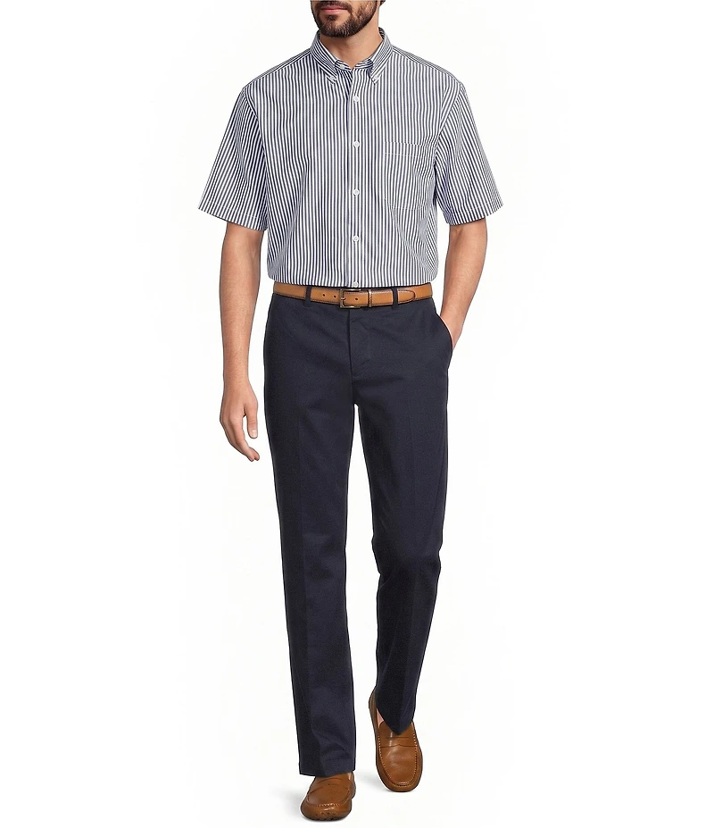 Gold Label Roundtree & Yorke Non-Iron Short Sleeve Striped Poplin Sport Shirt