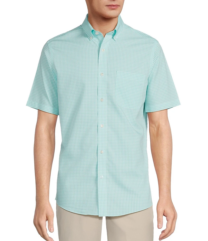 Gold Label Roundtree & Yorke Slim Fit Non-Iron Short Sleeve Gingham Print Sport Shirt