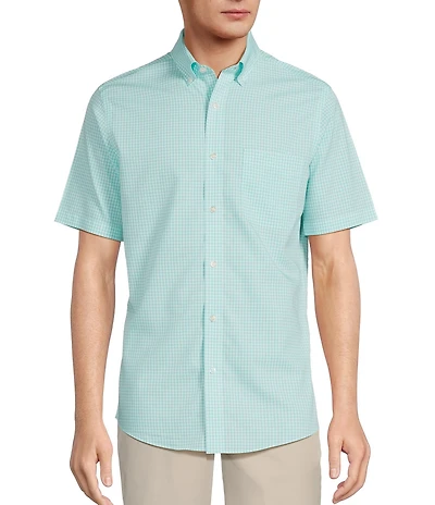 Gold Label Roundtree & Yorke Slim Fit Non-Iron Short Sleeve Gingham Print Sport Shirt