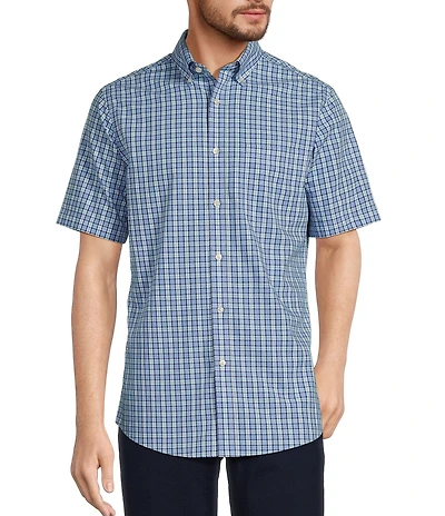 Gold Label Roundtree & Yorke Slim Fit Non-Iron Short Sleeve Small Plaid Pattern Sport Shirt