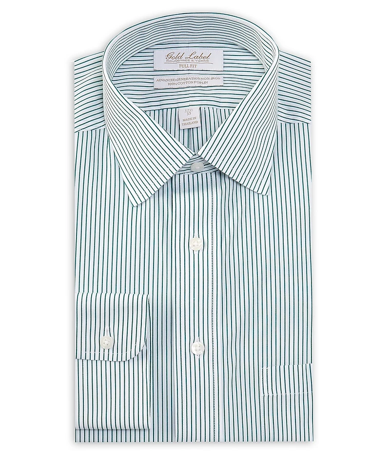 Gold Label Roundtree & Yorke Big & Tall Full Fit Non-Iron Button Collar Stripe Poplin Dress Shirt
