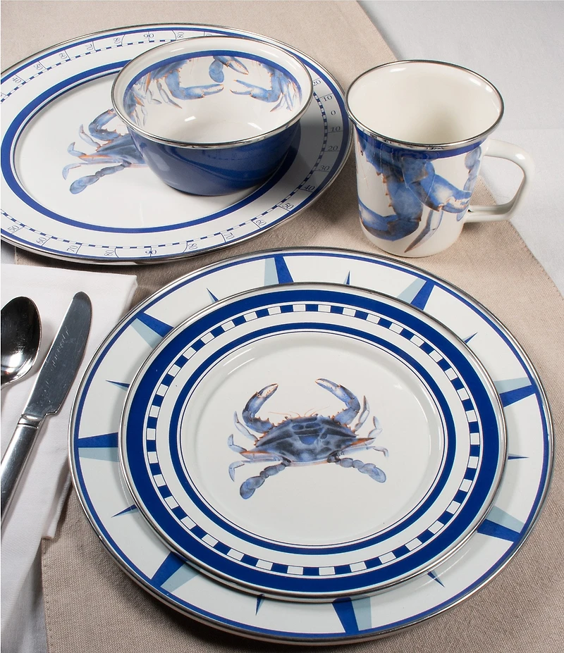 Golden Rabbit Enamelware Blue Crab Salad Bowls, Set of 4