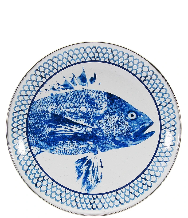 Golden Rabbit Enamelware Fish Camp Charger Plates, Set of 2