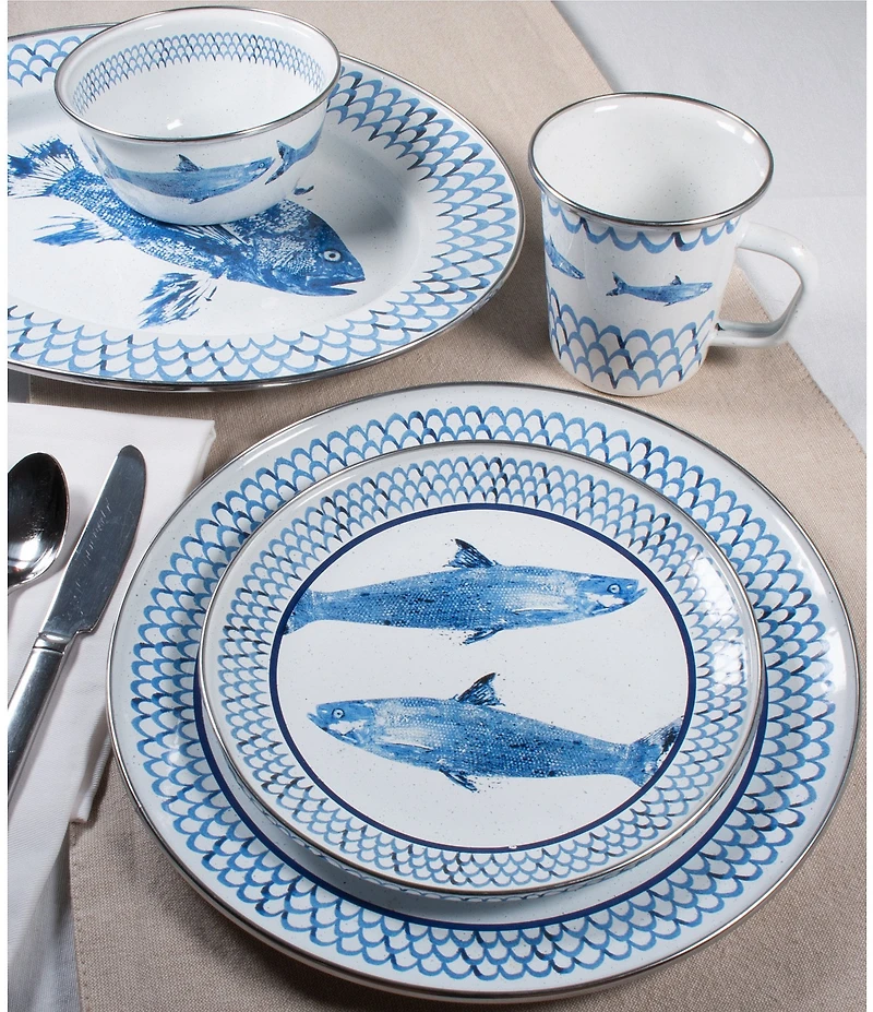 Golden Rabbit Enamelware Fish Camp Dinner Plates, Set of 4