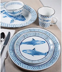 Golden Rabbit Enamelware Fish Camp Dinner Plates, Set of 4