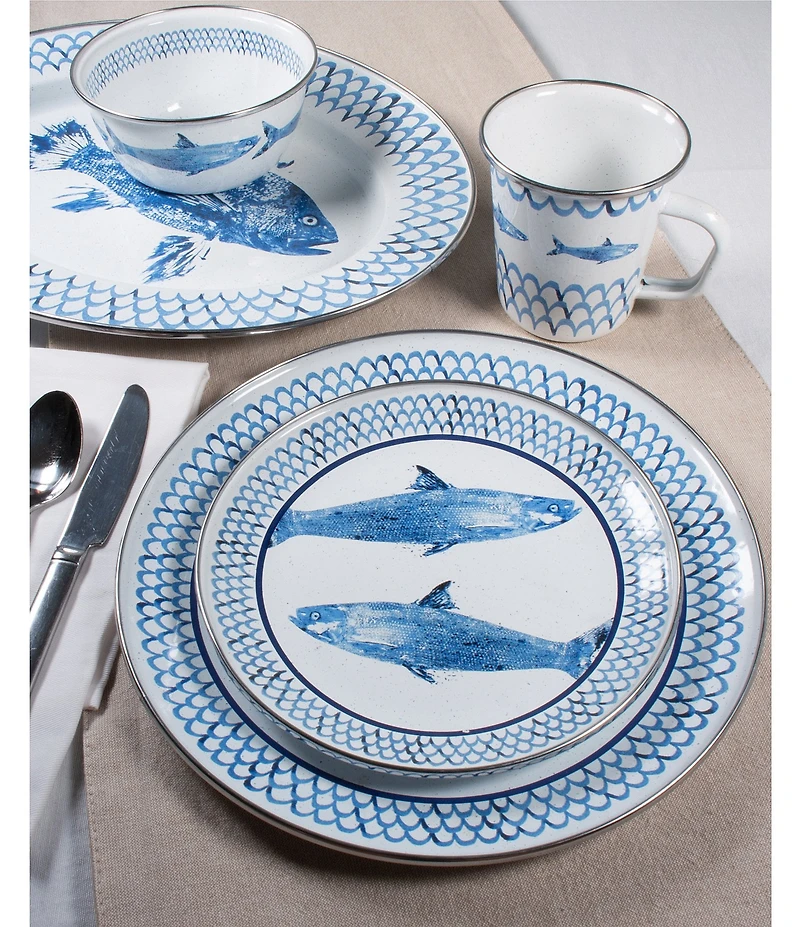 Golden Rabbit Enamelware Fish Camp Salad Bowls, Set of 4