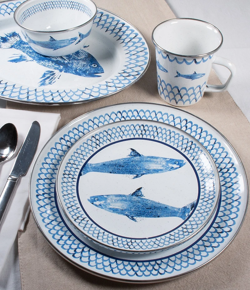 Golden Rabbit Enamelware Fish Camp Sandwich Plates, Set of 4