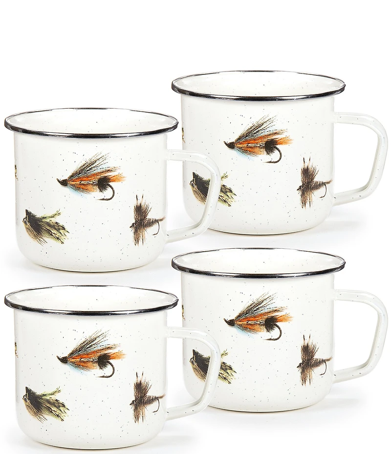 Golden Rabbit Enamelware Flying Fish Grande Mugs, Set of 4