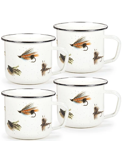 Golden Rabbit Enamelware Flying Fish Grande Mugs, Set of 4