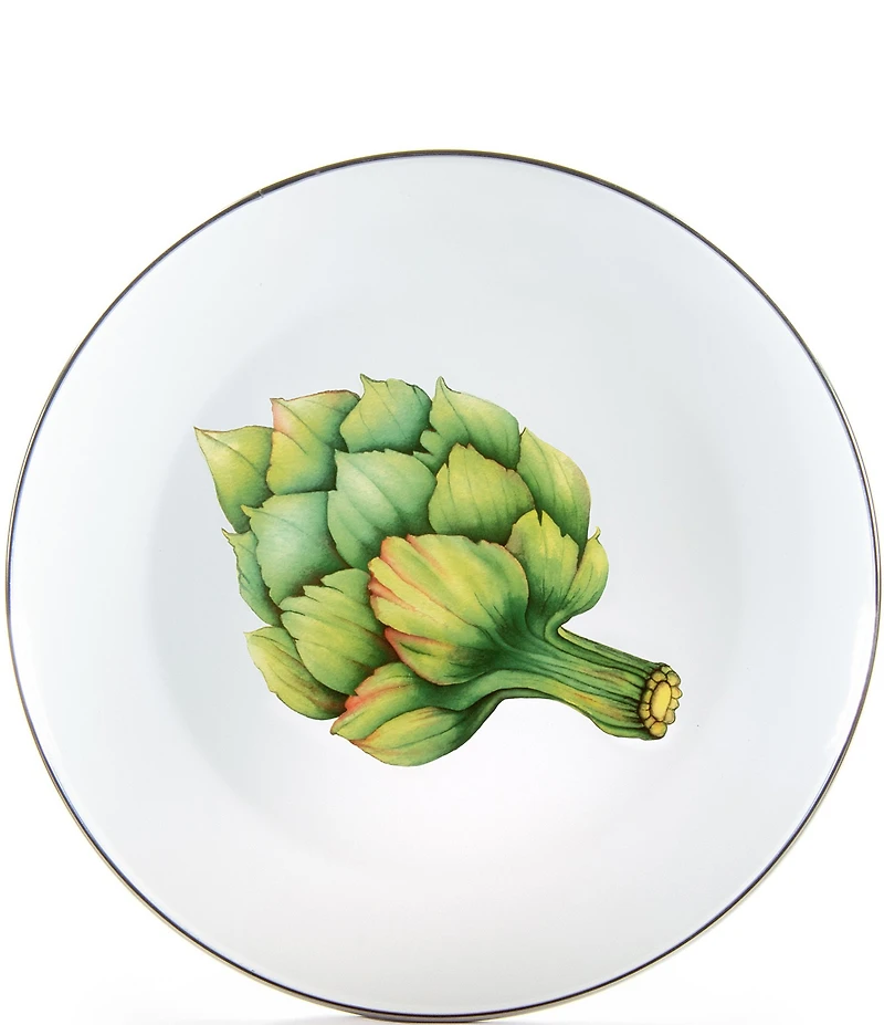 Golden Rabbit Enamelware Artichoke Fresh Produce Dinner Plates, Set of 4