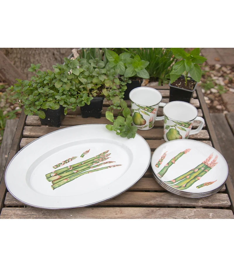 Golden Rabbit Enamelware Asparagus Fresh Produce Sandwich Plates, Set of 4