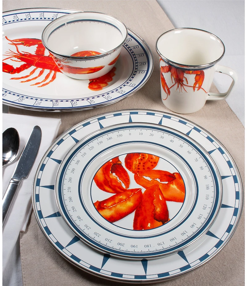 Golden Rabbit Enamelware Lobster Dinner Plates, Set of 4