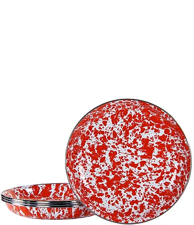 Golden Rabbit Enamelware Red Swirl Pasta Plates, Set of 4