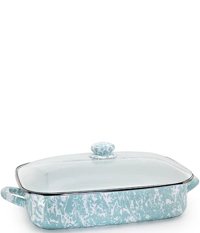 Golden Rabbit Enamelware Sea Glass Swirl Roasting Pan