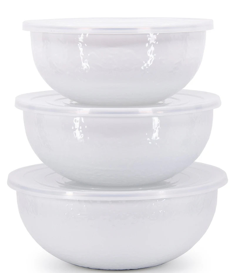 Golden Rabbit Enamelware Solid Texture Lidded Mixing Bowls