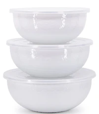 Golden Rabbit Enamelware Solid Texture Lidded Mixing Bowls