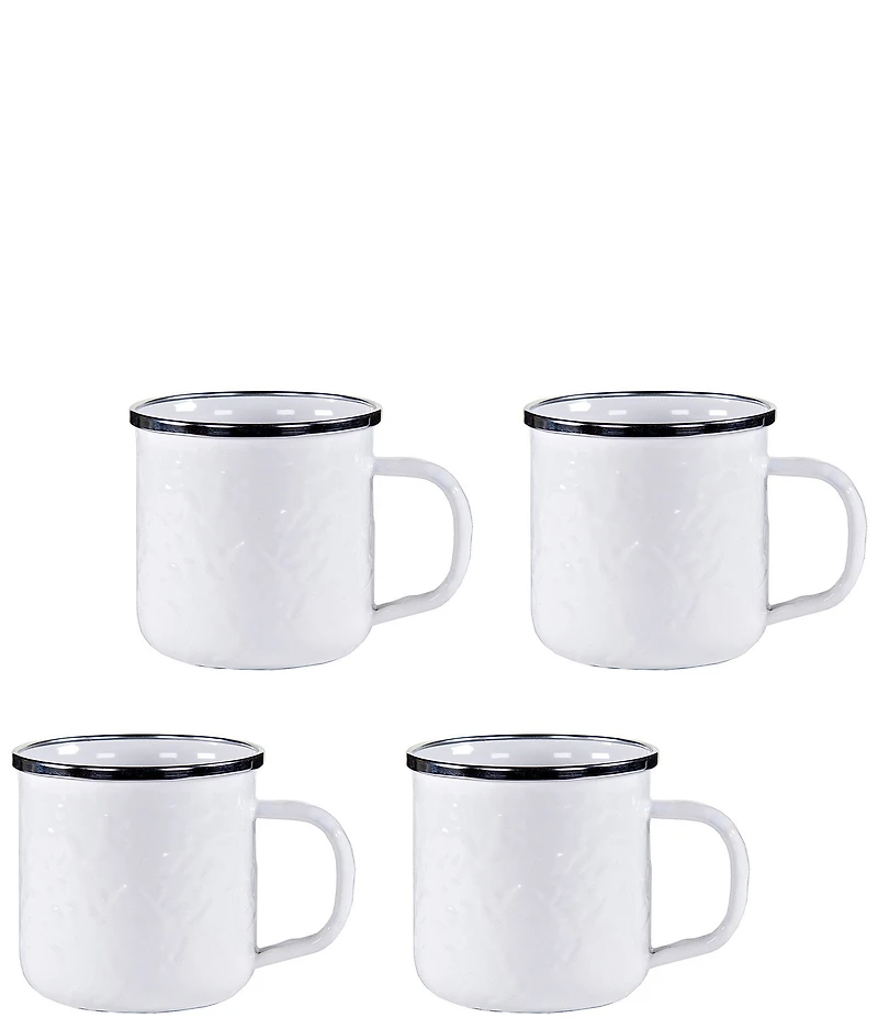 Golden Rabbit Enamelware Solid Texture White Adult Mugs, Set of 4