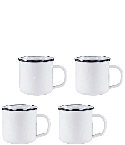 Golden Rabbit Enamelware Solid Texture White Adult Mugs, Set of 4
