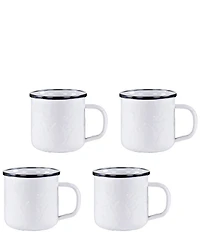 Golden Rabbit Enamelware Solid Texture White Adult Mugs, Set of 4