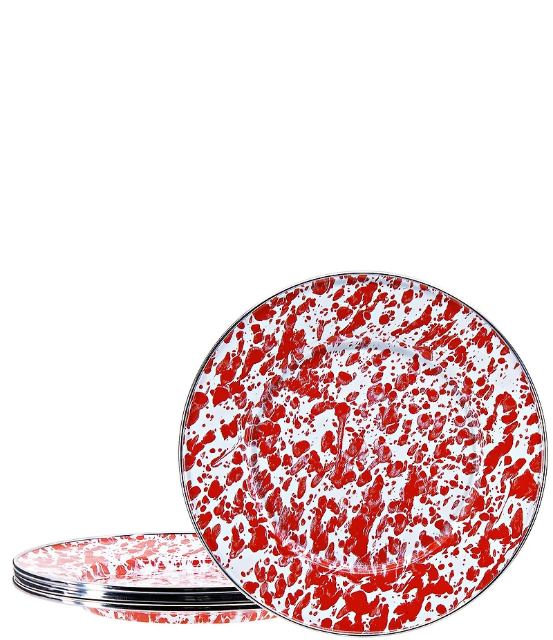 Golden Rabbit Enamelware Red Swirl Sandwich Plates, Set of 4
