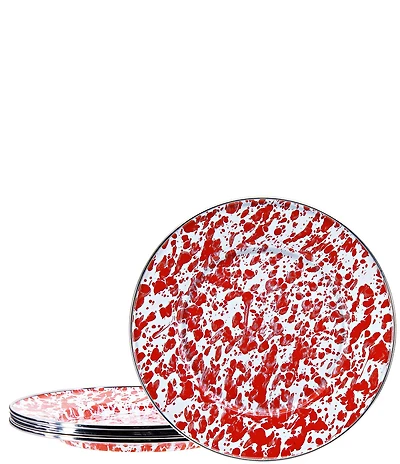 Golden Rabbit Enamelware Red Swirl Sandwich Plates, Set of 4
