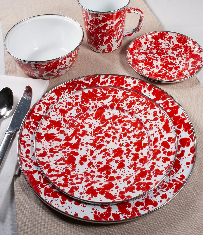 Golden Rabbit Enamelware Red Swirl Sandwich Plates, Set of 4