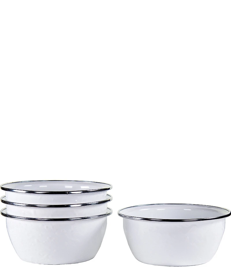 Golden Rabbit Enamelware Solid Texture White Salad Bowls, Set of 4