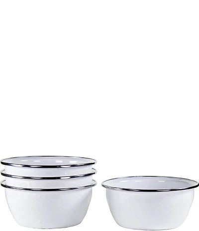 Golden Rabbit Enamelware Solid Texture White Salad Bowls, Set of 4