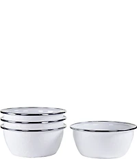 Golden Rabbit Enamelware Solid Texture White Salad Bowls, Set of 4
