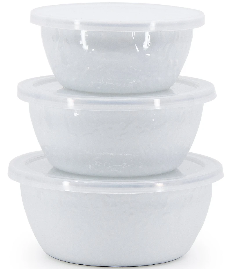 Golden Rabbit Enamelware Solid Texture White Nesting Bowls, Set of 3