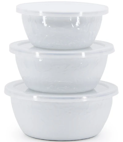Golden Rabbit Enamelware Solid Texture White Nesting Bowls, Set of 3
