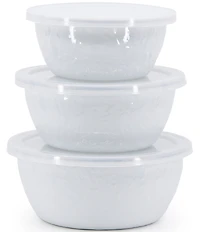 Golden Rabbit Enamelware Solid Texture White Nesting Bowls, Set of 3