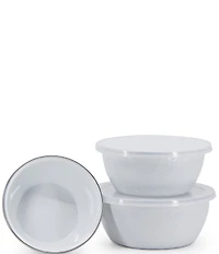 Golden Rabbit Enamelware Solid Texture White Nesting Bowls, Set of 3