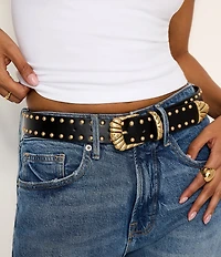 Good American 1.5#double; Wide Studded Western Belt