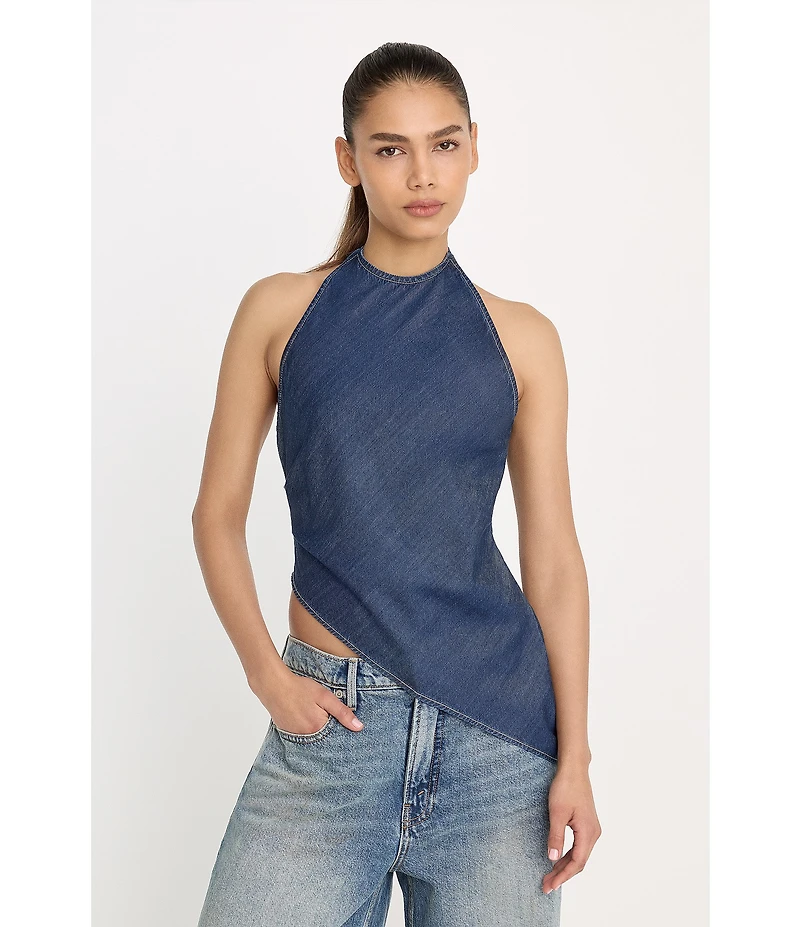 Good American Asymmetric Hem Halter Neck Sleeveless Top