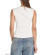Good American Button Front Square Neck Sleeveless Peplum Denim Top