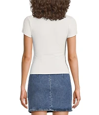 Good American Crew Neck Short Sleeve Super Stretch Rhinestone Rose Baby Tee