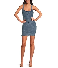 Good American Denim Rhinestone Square Neck Sleeveless Shift Dress