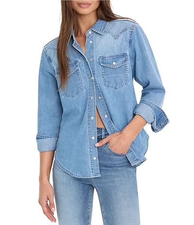 Good American Dolly Slim Fit Denim Shirt